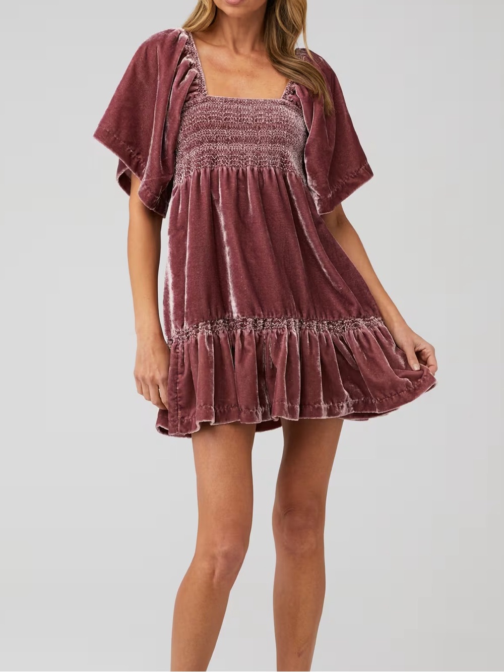 Free People Easy to Love Mini Dress in Dried Currant